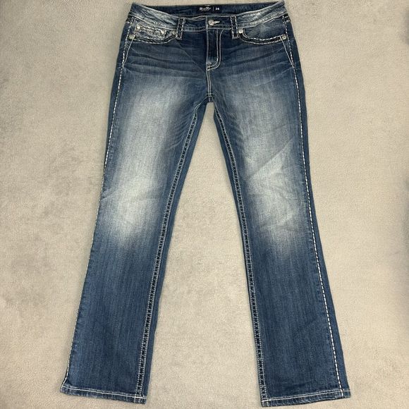 Miss Me Denim - Miss Me Jeans Boot Cut Size 34 Women’s Low Rise Straight Denim Blue Medium Wash